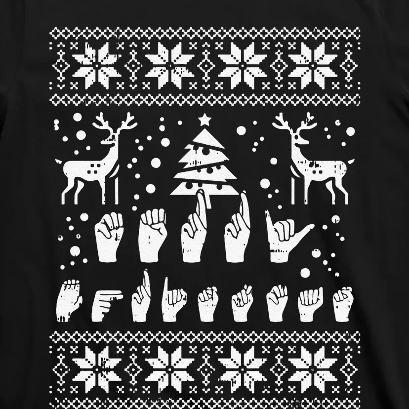 Funny Merry Christmas Sign Language Asl Deaf Ugly Christmas Gift T-Shirt