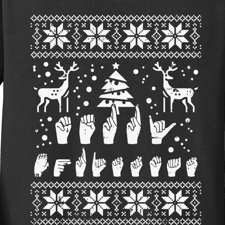 Funny Merry Christmas Sign Language Asl Deaf Ugly Christmas Gift Kids Long Sleeve Shirt