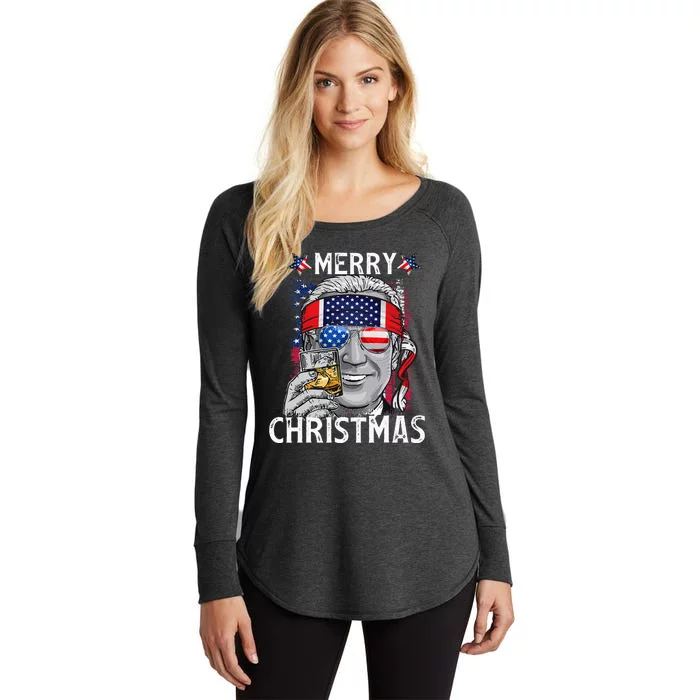 Funny Merry Christmas Joe Biden 4th Of July US American Flag Women's Perfect Tri Tunic Long Sleeve Shirt