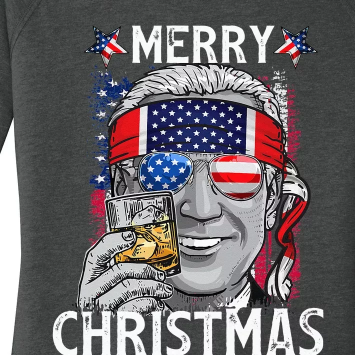 Funny Merry Christmas Joe Biden 4th Of July US American Flag Women's Perfect Tri Tunic Long Sleeve Shirt