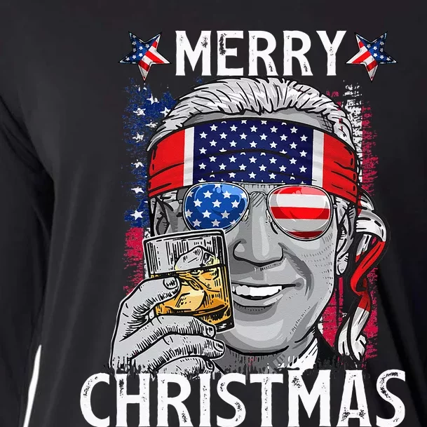 Funny Merry Christmas Joe Biden 4th Of July US American Flag Cooling Performance Long Sleeve Crew