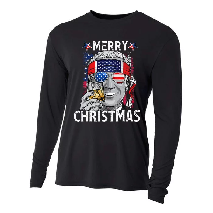 Funny Merry Christmas Joe Biden 4th Of July US American Flag Cooling Performance Long Sleeve Crew