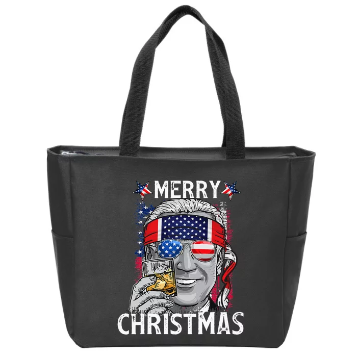 Funny Merry Christmas Joe Biden 4th Of July US American Flag Zip Tote Bag