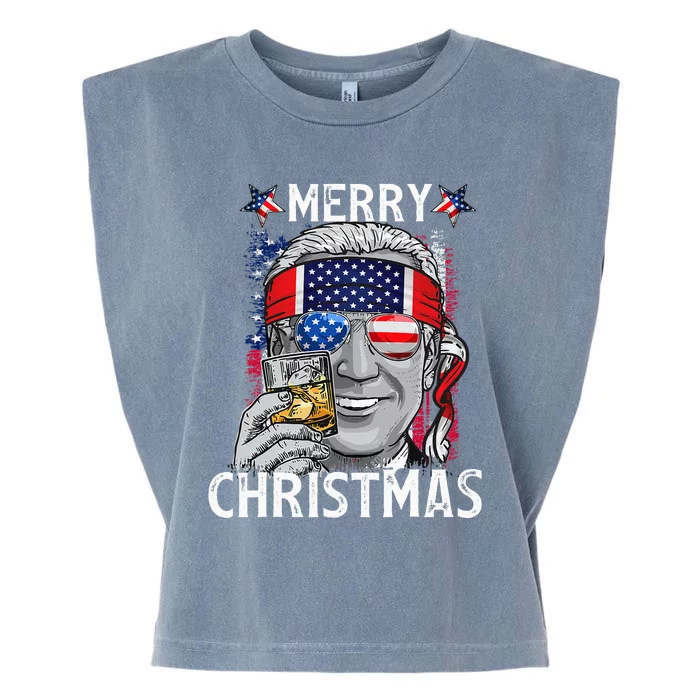 Funny Merry Christmas Joe Biden 4th Of July US American Flag Garment-Dyed Women's Muscle Tee