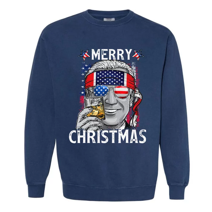 Funny Merry Christmas Joe Biden 4th Of July US American Flag Garment-Dyed Sweatshirt