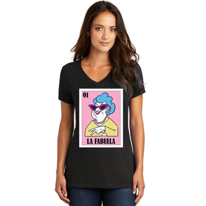 Funny Mexican Design For Grandma La Fabuela Women's V-Neck T-Shirt