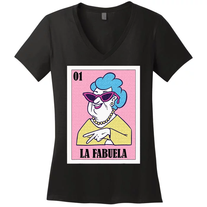 Funny Mexican Design For Grandma La Fabuela Women's V-Neck T-Shirt