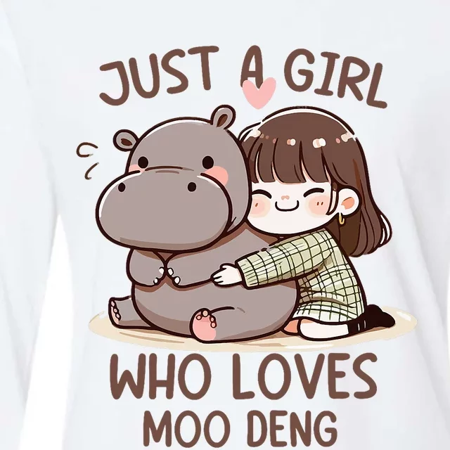 Funny Moo Deng Quote Just A Girl Who Loves Moo Deng Cool Womens Cotton Relaxed Long Sleeve T-Shirt