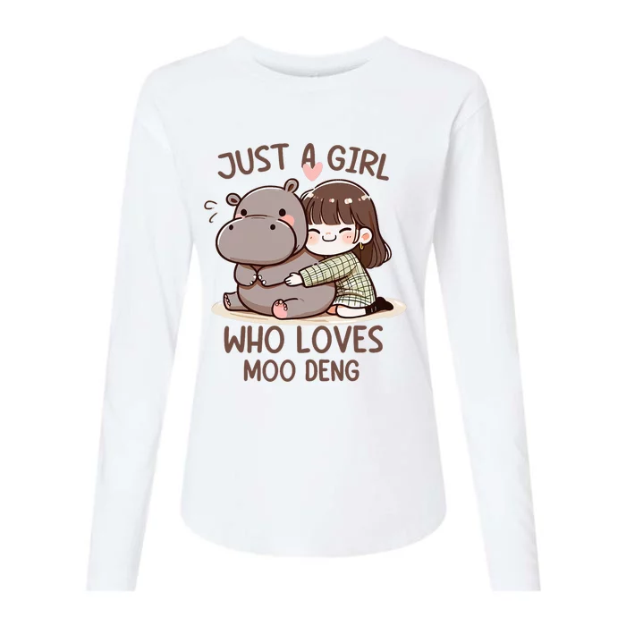 Funny Moo Deng Quote Just A Girl Who Loves Moo Deng Cool Womens Cotton Relaxed Long Sleeve T-Shirt