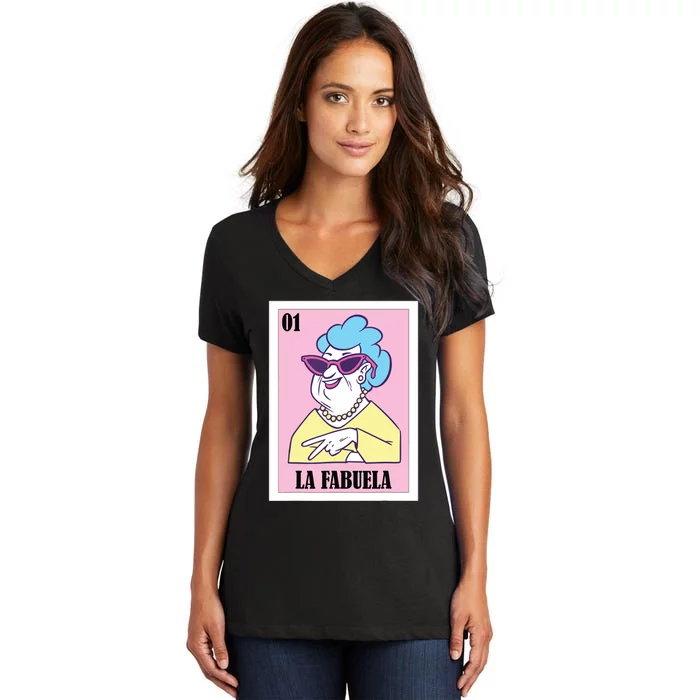 Funny Mexican Design For Grandma La Fabuela Women's V-Neck T-Shirt