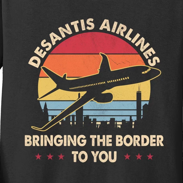 Funny Meme Desantis Airlines Bringing The Border To You Kids Long Sleeve Shirt