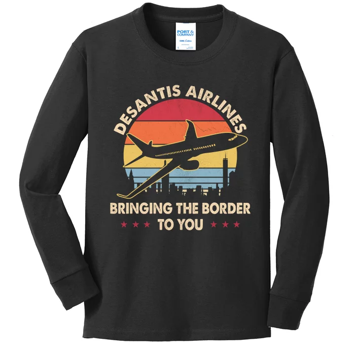 Funny Meme Desantis Airlines Bringing The Border To You Kids Long Sleeve Shirt