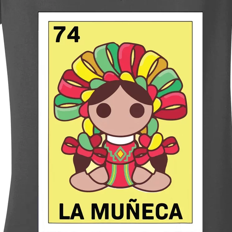 Funny Mexican Doll Design La Mueca Women's V-Neck T-Shirt