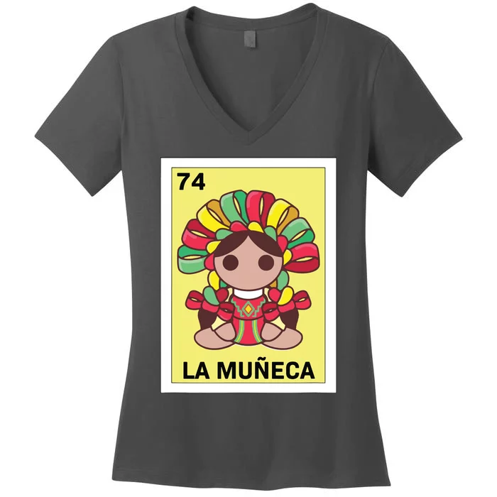 Funny Mexican Doll Design La Mueca Women's V-Neck T-Shirt