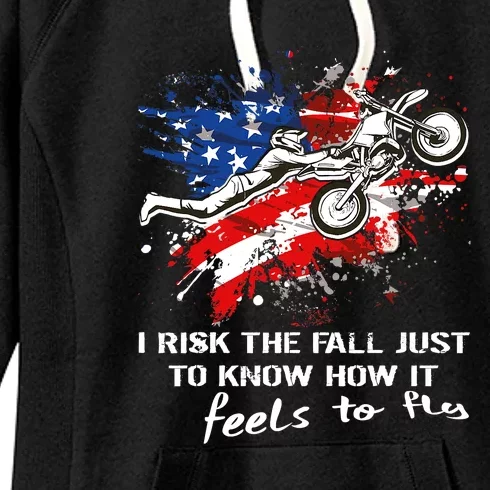 Funny Motocross Dirtbike Motorcycle MX Us Flag Women's Fleece Hoodie