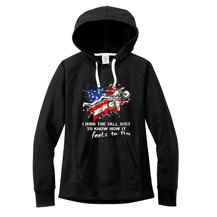 Funny Motocross Dirtbike Motorcycle MX Us Flag Women's Fleece Hoodie