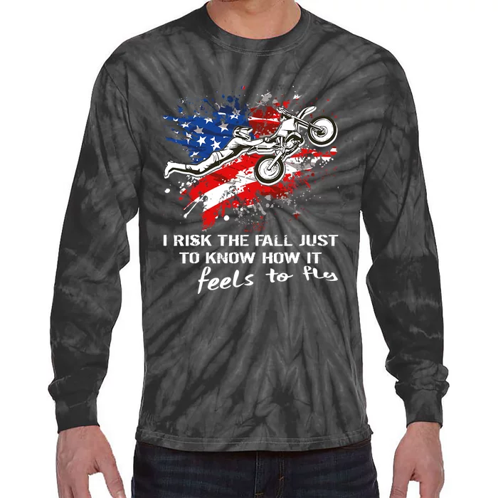 Funny Motocross Dirtbike Motorcycle MX Us Flag Tie-Dye Long Sleeve Shirt