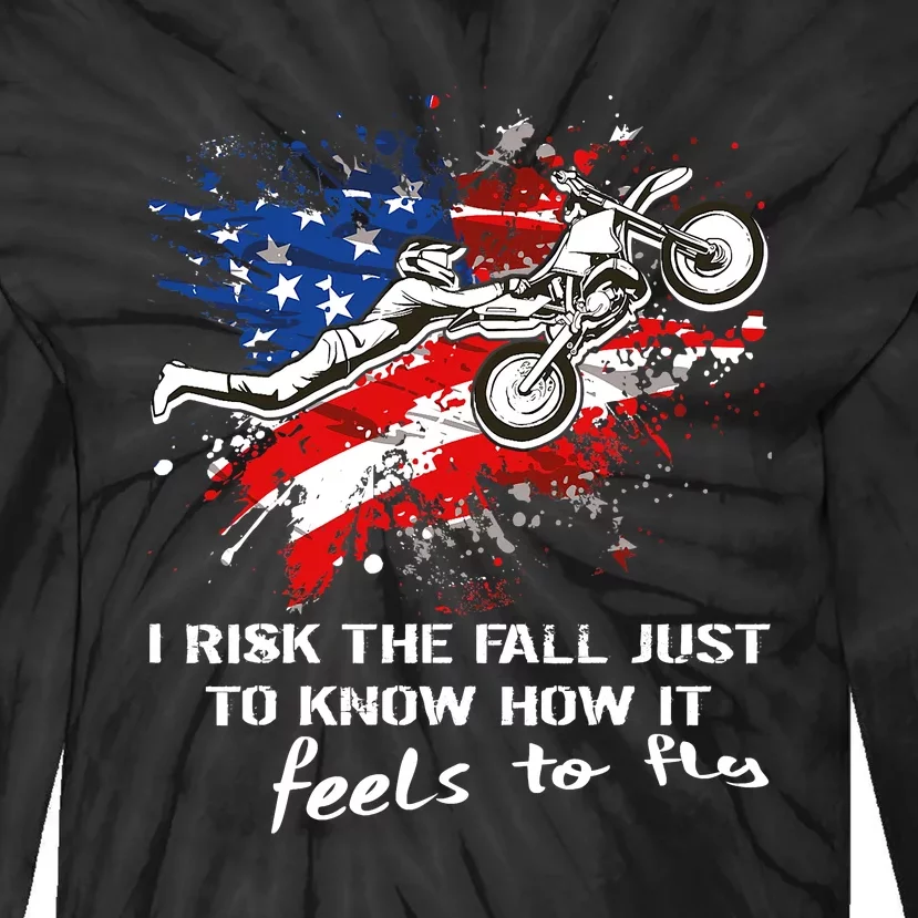 Funny Motocross Dirtbike Motorcycle MX Us Flag Tie-Dye Long Sleeve Shirt