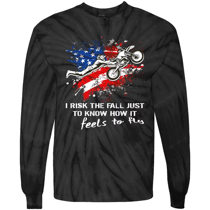 Funny Motocross Dirtbike Motorcycle MX Us Flag Tie-Dye Long Sleeve Shirt