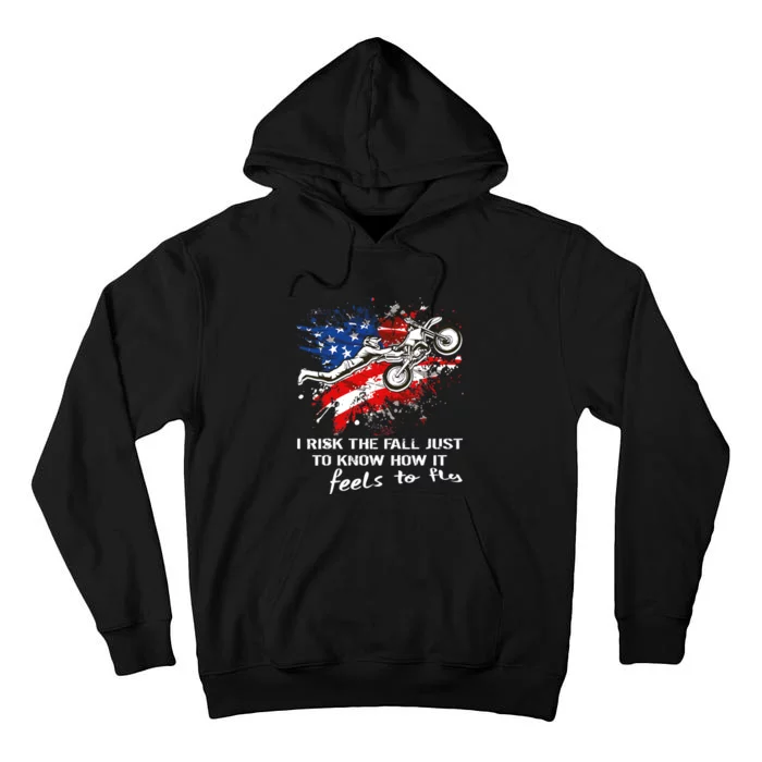 Funny Motocross Dirtbike Motorcycle MX Us Flag Tall Hoodie