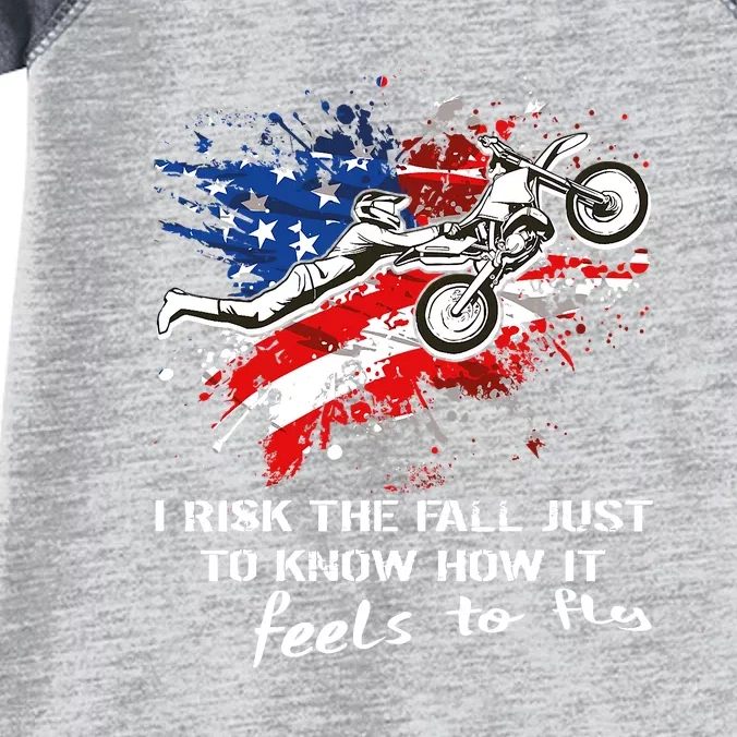 Funny Motocross Dirtbike Motorcycle MX Us Flag Infant Baby Jersey Bodysuit