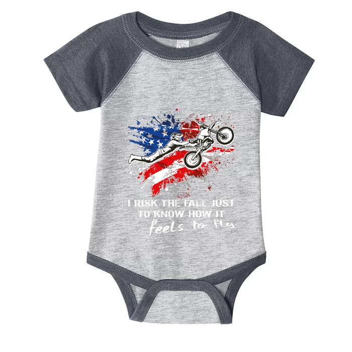 Funny Motocross Dirtbike Motorcycle MX Us Flag Infant Baby Jersey Bodysuit