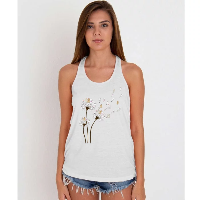 Flower Maltese Dog Dandelion Funny Animal Lover Women's Knotted Racerback Tank