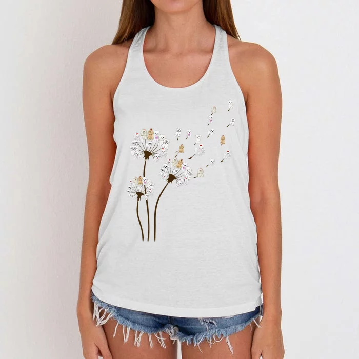 Flower Maltese Dog Dandelion Funny Animal Lover Women's Knotted Racerback Tank