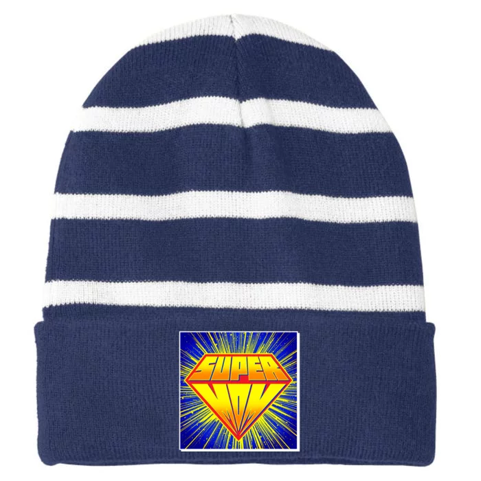 Funny Mother's Day Super Mom Pop Art Comic Panel Striped Beanie with Solid Band