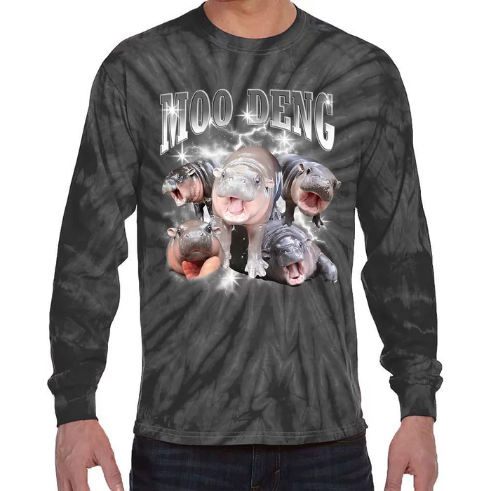 Funny Moo Deng Kawaii Pygmy Hippo Cute Zoo Animal Lover Tie-Dye Long Sleeve Shirt