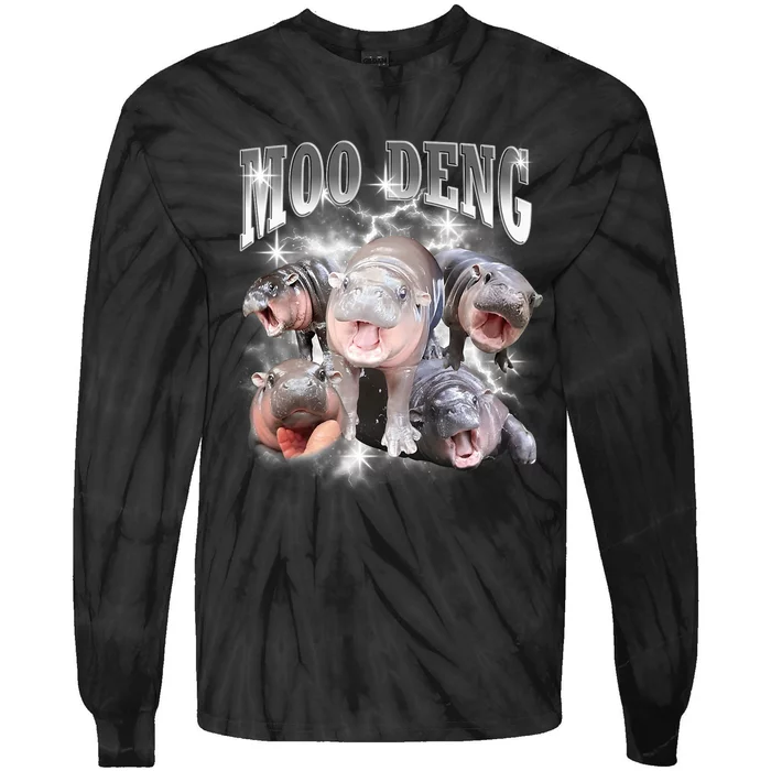 Funny Moo Deng Kawaii Pygmy Hippo Cute Zoo Animal Lover Tie-Dye Long Sleeve Shirt