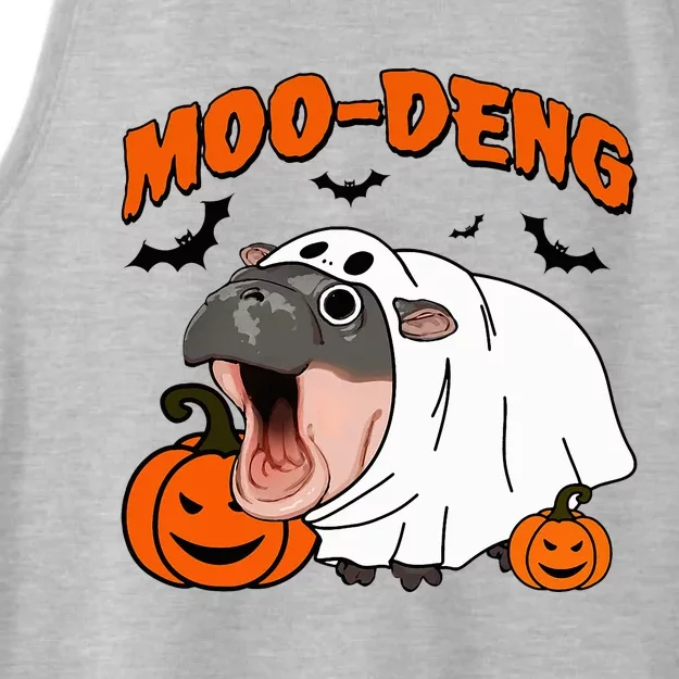 Funny Moo Deng Halloween Boo Ghost Costume Moodeng Ladies Tri-Blend Wicking Tank