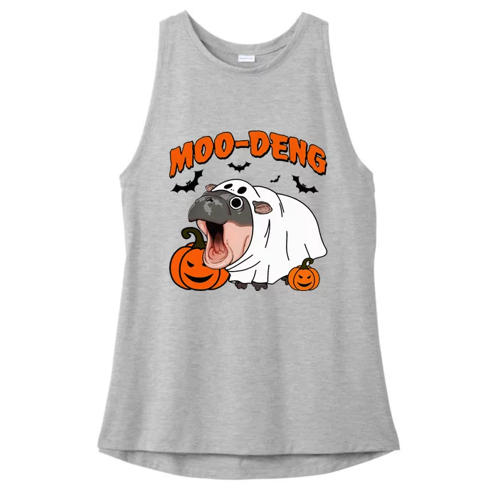 Funny Moo Deng Halloween Boo Ghost Costume Moodeng Ladies Tri-Blend Wicking Tank