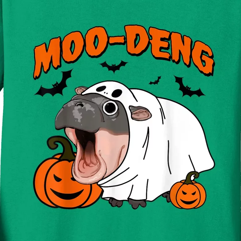 Funny Moo Deng Halloween Boo Ghost Costume Moodeng Lover Kids Long Sleeve Shirt