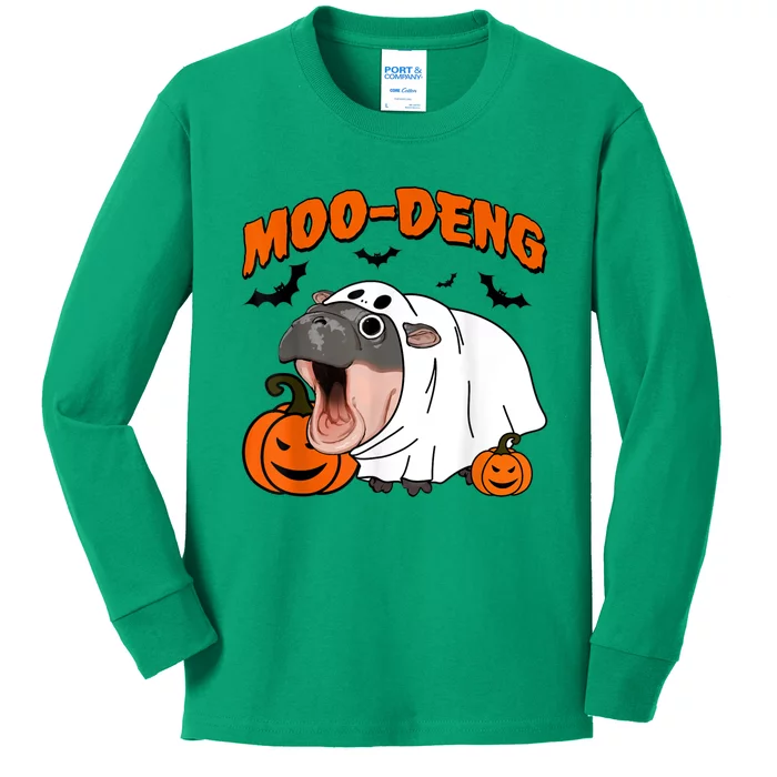 Funny Moo Deng Halloween Boo Ghost Costume Moodeng Lover Kids Long Sleeve Shirt