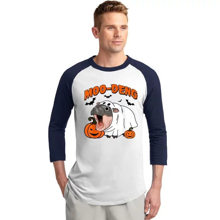 Funny Moo Deng Halloween Boo Ghost Costume Moodeng Lover Baseball Sleeve Shirt