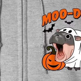 Funny Moo Deng Halloween Boo Ghost Costume Moodeng Lover Full Zip Hoodie