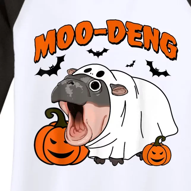 Funny Moo Deng Halloween Boo Ghost Costume Moodeng Lover Women's Tri-Blend 3/4-Sleeve Raglan Shirt