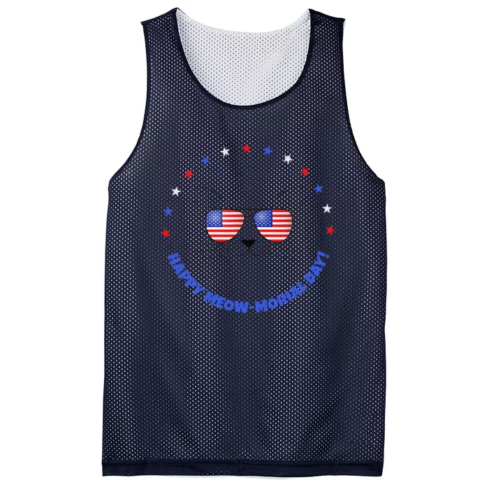 Funny Memorial Day Cat MEOWMorial Day Gift Mesh Reversible Basketball Jersey Tank