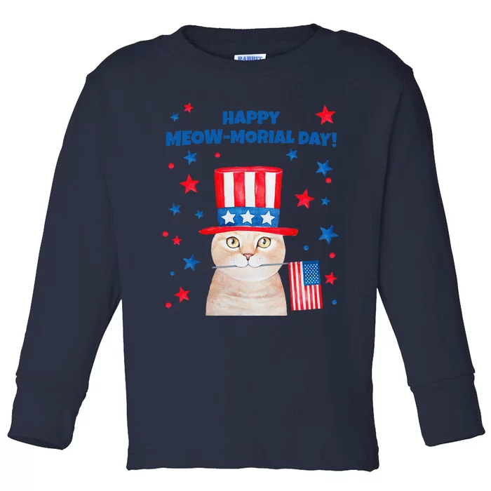 Funny Memorial Day Cat MEOWMorial Day Toddler Long Sleeve Shirt