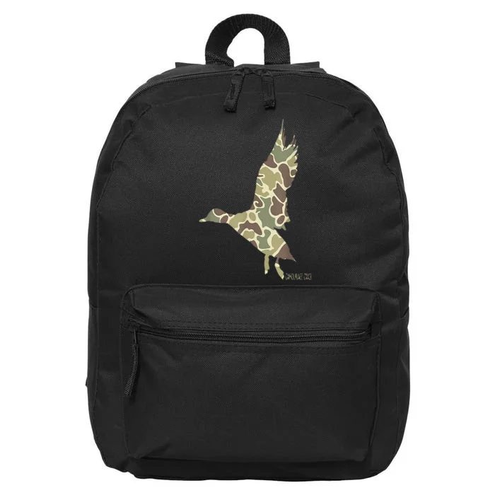 Flying Mallard Duck Camouflage Camo Duck Hunting Camo Hunter 16 in Basic Backpack