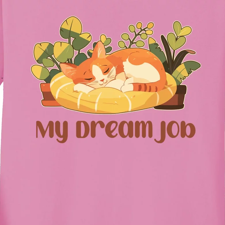 Funny My Dream Job Sleeping Cat Kids Long Sleeve Shirt