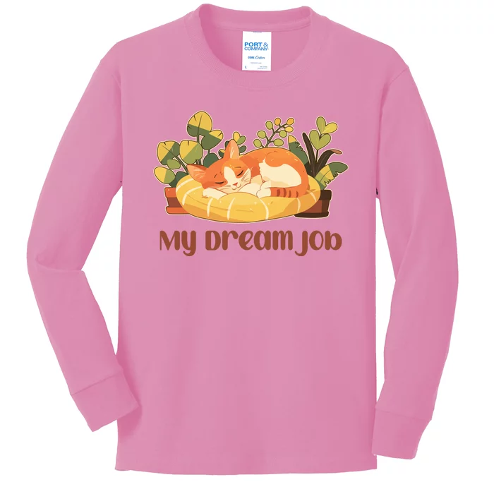 Funny My Dream Job Sleeping Cat Kids Long Sleeve Shirt