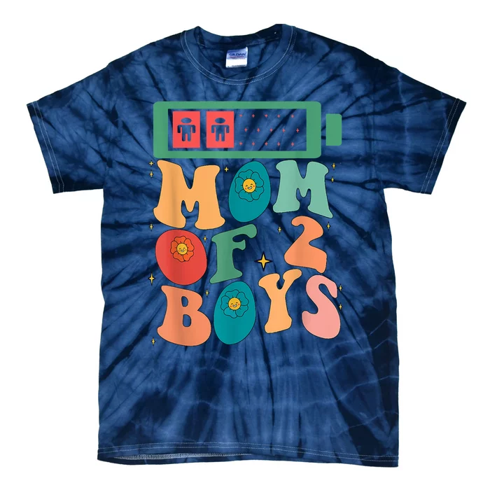 Funny Mothers Day Mom Of 2 Outfit From Son Groovy Women Tie-Dye T-Shirt