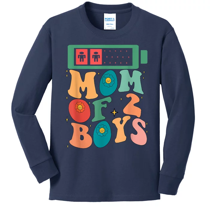 Funny Mothers Day Mom Of 2 Outfit From Son Groovy Women Kids Long Sleeve Shirt