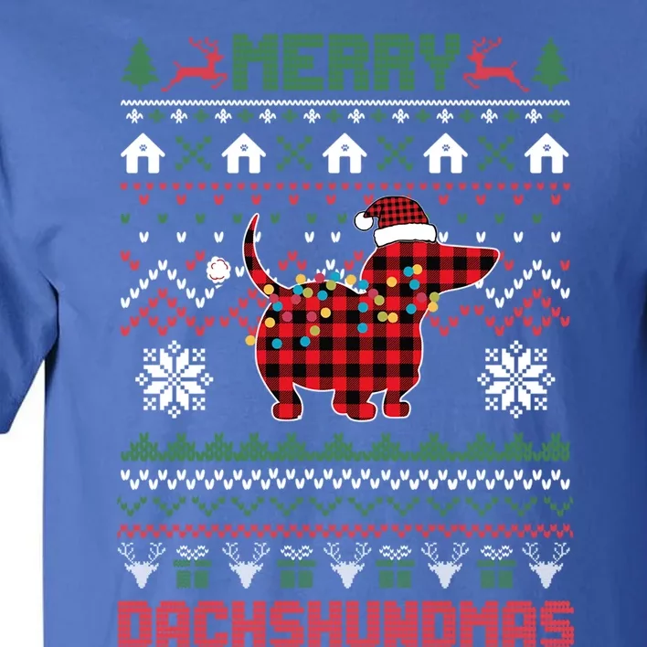 Funny Merry Dachshundmas Ugly Christmas Sweater Dachshund Gift Tall T-Shirt