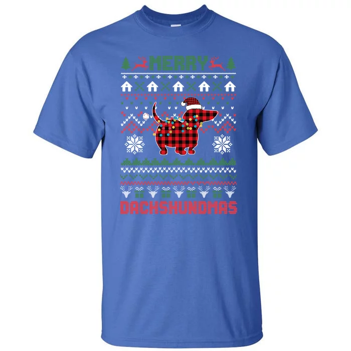 Funny Merry Dachshundmas Ugly Christmas Sweater Dachshund Gift Tall T-Shirt