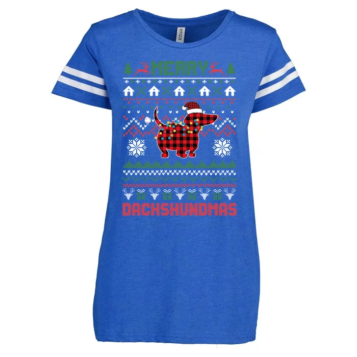 Funny Merry Dachshundmas Ugly Christmas Sweater Dachshund Gift Enza Ladies Jersey Football T-Shirt