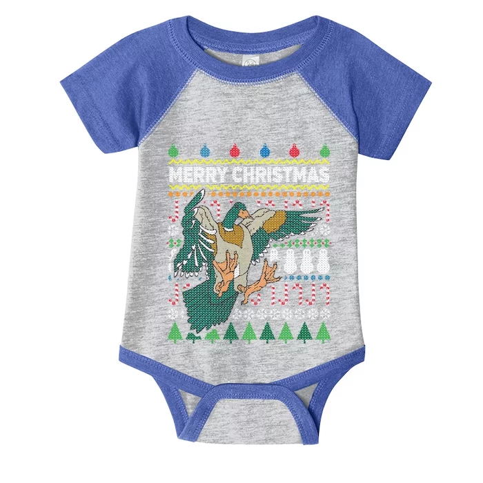 Flying Mallard Duck Merry Christmas Ugly Xmas Design Gift Infant Baby Jersey Bodysuit