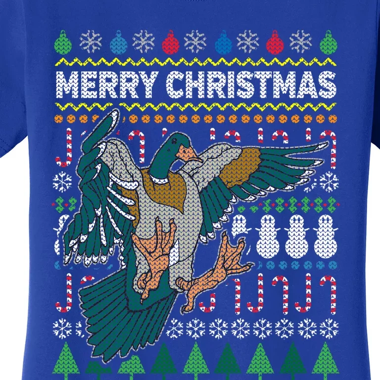 Flying Mallard Duck Merry Christmas Ugly Xmas Design Gift Women's T-Shirt